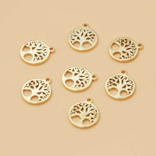 Charms acciaio oro albero della vita 11.5 mm 5 pz