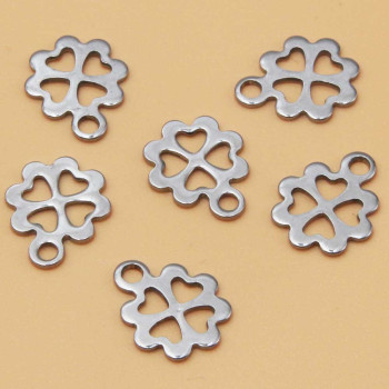 Charms acciaio quadrifoglio 13 mm 10 pz