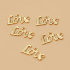 Charms acciaio scritta love oro 12x7 mm 5 pz Charms acciaio scritta love oro 12x7 mm 5 pz