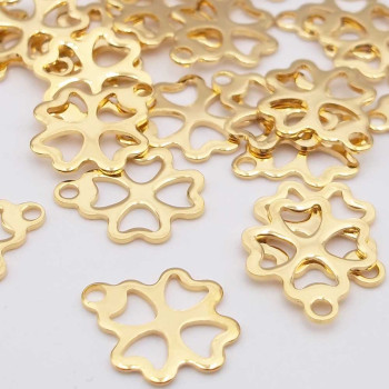 Charms quadrifoglio oro in acciaio 12 mm 5 pz