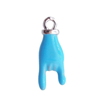 Charms smaltato mano cornetto porta fortuna celeste 15 mm pacco 1 pezzo