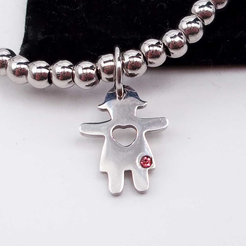 10 pezzi Charms bimba acciaio con strass rosa 14.5x11.3 