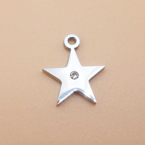 Charms acciaio stella con strass 14 mm pacco 2 pz