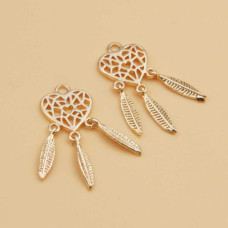 Charms oro cuore piume gold plated 22x9.5 mm 1 pz