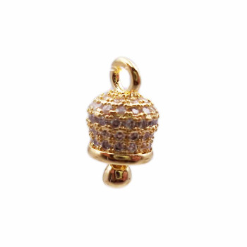 Campanellino in ottone d'orato strass bianchi 12x7 mm pacco 1 pezzo