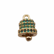 Campanellino in ottone d'orato con strass verdi 12x8 mm pacco 1 pezzo