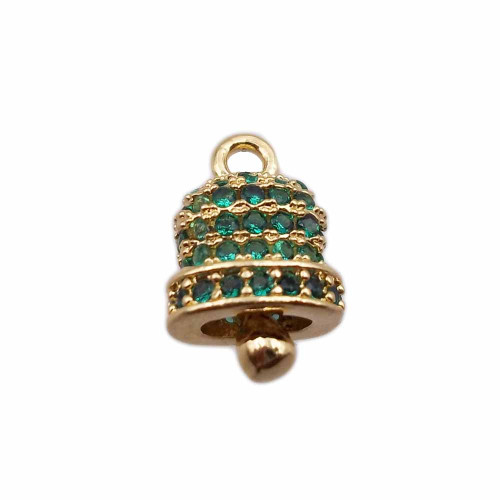 Campanellino in ottone d'orato con strass verdi 12x8 mm pacco 1 pezzo