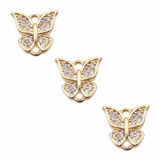 Charms con strass bianchi farfalla 9.1x9.4 mm oro pacco 1 pezzo