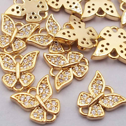 Charms con strass bianchi farfalla 9.1x9.4 mm oro pacco 1 pezzo