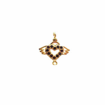 Charms /connettore cuore in ottone dorato con strass 11.6x10.8 mm 1 pz
