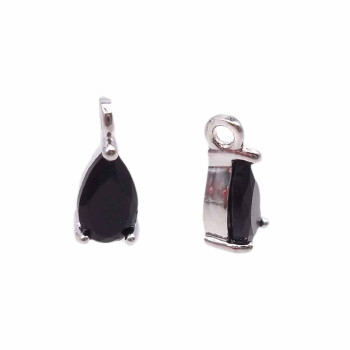 Charms in ottone con strass nero scocca rodiata 8.7x4.3 mm 1 pz