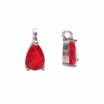Charms in ottone con strass rosso scocca rodiata 8.7x4.3 mm 1 pz
