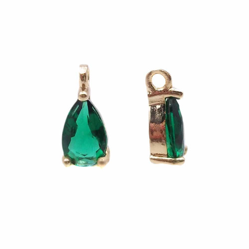 Charms in ottone con strass verde scocca oro 8.7x4.3 mm 1 pz
