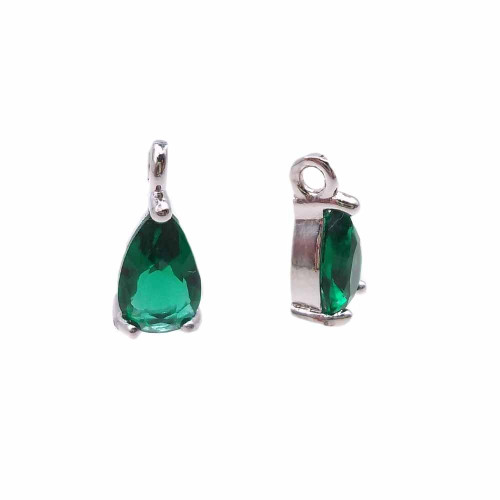 Charms in ottone con strass verde scocca rodiata 8.7x4.3 mm 1 pz
