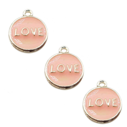 Charms smaltato rosa scritta love 12 mm 1 pz