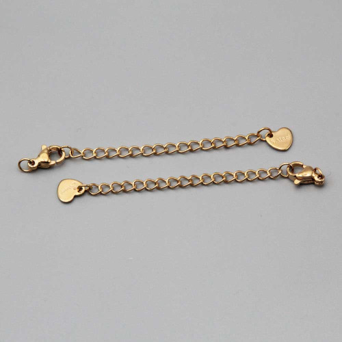 Prolungamento in acciaio oro catena con chiusura e bollatina cuore tonda 2 pz