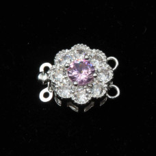 Chiusura a slitta multifilo argento 12 mm cristallo rosa e bianchi conf. 1 pz