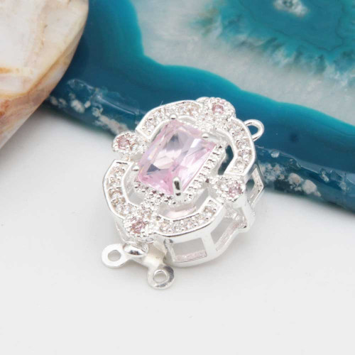 Chiusura a slitta multifilo argento 16x13.5 mm cristallo rosa e bianchi conf. 1 pz