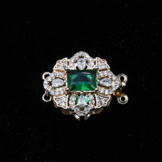 Chiusura a slitta multifilo oro 18x15.5 mm cristallo smeraldo e bianchi conf. 1 pz