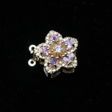 Chiusura a slitta multifilo oro fiore 15 mm cristallo rosa e bianchi conf. 1 pz