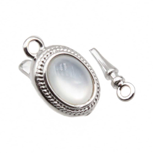 Chiusura a slitta argento con occhio di gatto bianco 10x8 mm conf.1pz