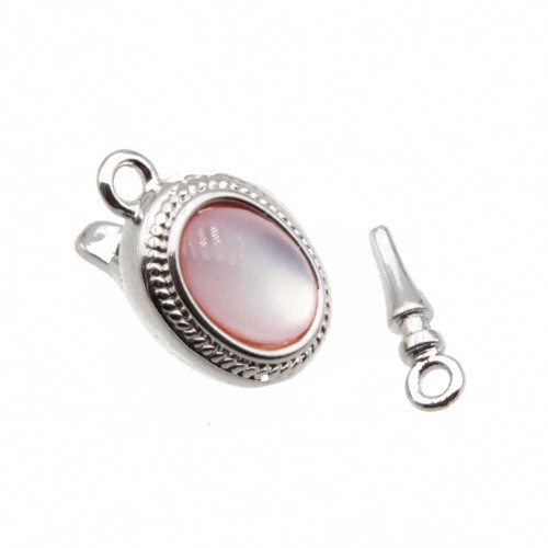 Chiusura a slitta argento con occhio di gatto rosa 10x8 mm conf.1pz