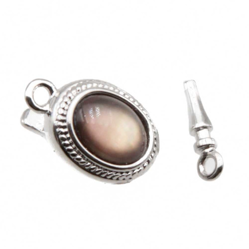 Chiusura a slitta argentoccon occhio di gatto nero 10x8 mm conf.1pz