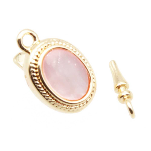 Chiusura a slitta oro con occhio di gatto rosa 10x8 mm conf.1pz