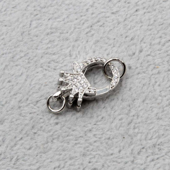Moschettone in ottone corona 18 mm con strass placcato oro 1 pz