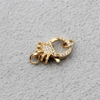 Moschettone in ottone corona 18 mm con strass placcato oro biaco 1 pz