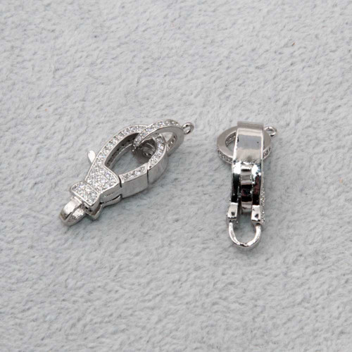 Moschettone ottone placcato oro bianco 23 mm con strass 1 pz