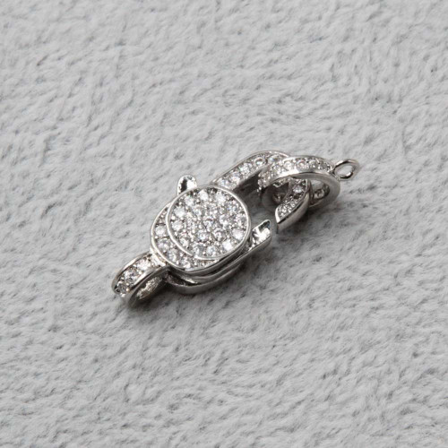 Moschettone ottone placcato oro bianco con strass 21 mm 1 pz