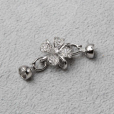 Chiusura in ottone placcata oro bianco con strass fiore 40 mm 1 pz
