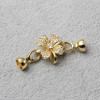 Chiusura in ottone placcata oro con strass fiore 40 mm 1 pz