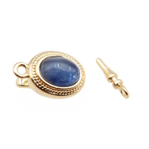 Chiusura a slitta oro con occhio di gatto azzurro 10x8 mm conf.1pz