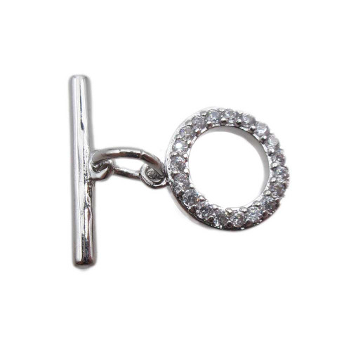 Chiusura a T Bar argento con strass 9 mm 1 pz