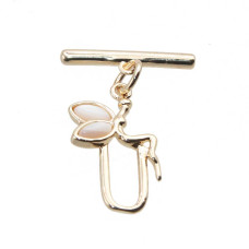 Chiusura a T bar con fatina placcata oro 14 kt 18x8 mm 1 pz Chiusura a T bar con fatina placcata oro 14 kt 18x8 mm 1 pz