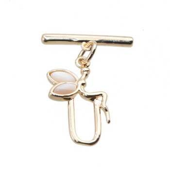 Chiusura a T bar con fatina placcata oro 14 kt 18x8 mm 1 pz