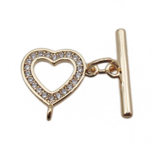 Chiusura a T Bar oro cuore strass 10 mm 1 pz