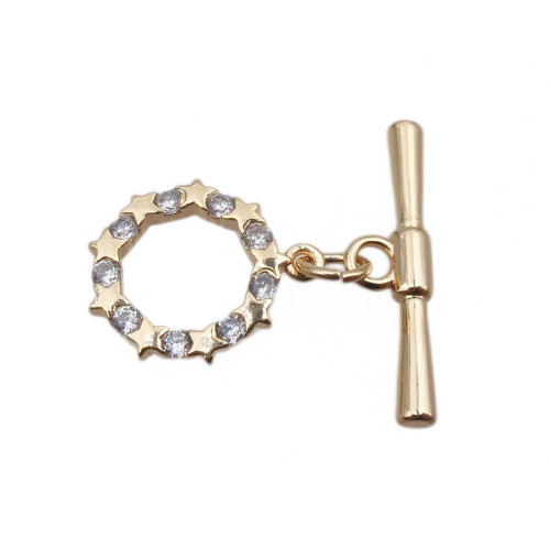 Chiusura a T Bar oro tonda con strass e stelle 13.2 mm 1 pz