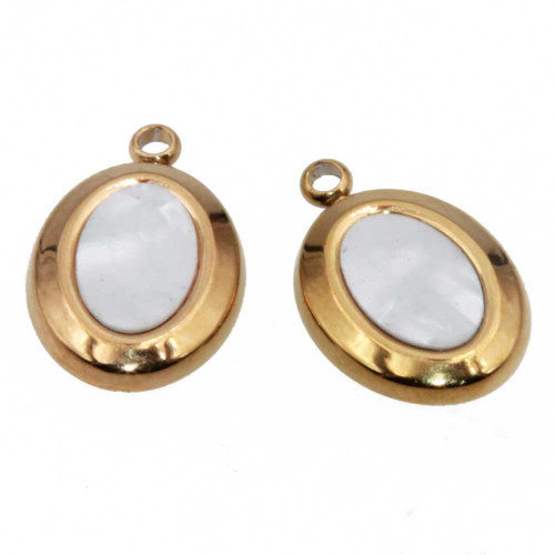 Charms oro in acciaio con madreperla ovale 16.5x11.5 mm 1 pz