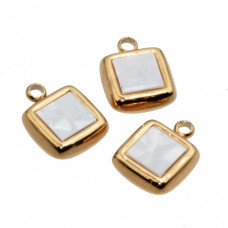 Charms quadrato in acciaio con madreperla 12.5x9.5 mm 1 pz