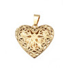 Ciondoli in acciaio oro cuore 25 mm inciso fiori conf. 1 pz