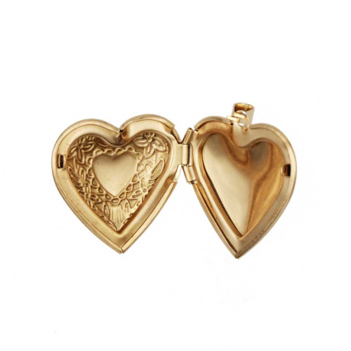 Ciondoli in acciaio oro cuore 27 mm inciso fiori conf. 1 pz