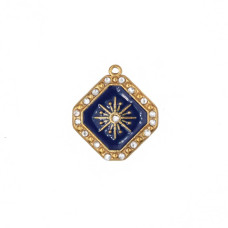 Ciondolo in acciaio con strass smaltato blu 20x18 mm conf. 1 pz