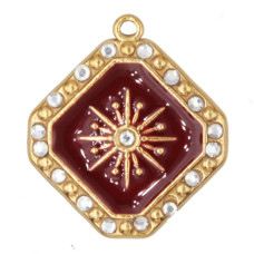 Ciondolo in acciaio con strass smaltato bordò 20x18 mm conf. 1 pz