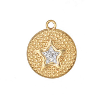 Ciondolo in acciaio oro con strella strass  15 mm con. 1 pz