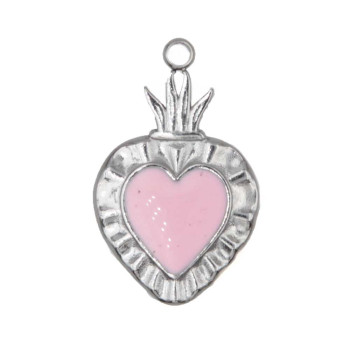 Cuore sacro acciaio smaltato bianco 24.4x15 mm 1 pz