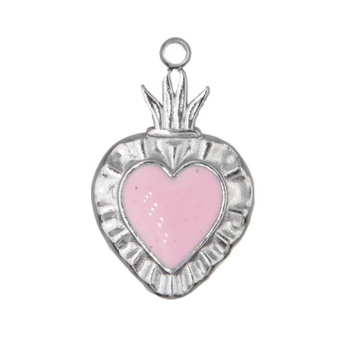 Cuore sacro acciaio smaltato bianco 24.4x15 mm 1 pz