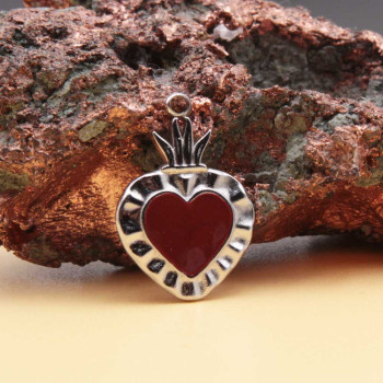 Cuore sacro acciaio smaltato bordò 24.4x15 mm 1 pz